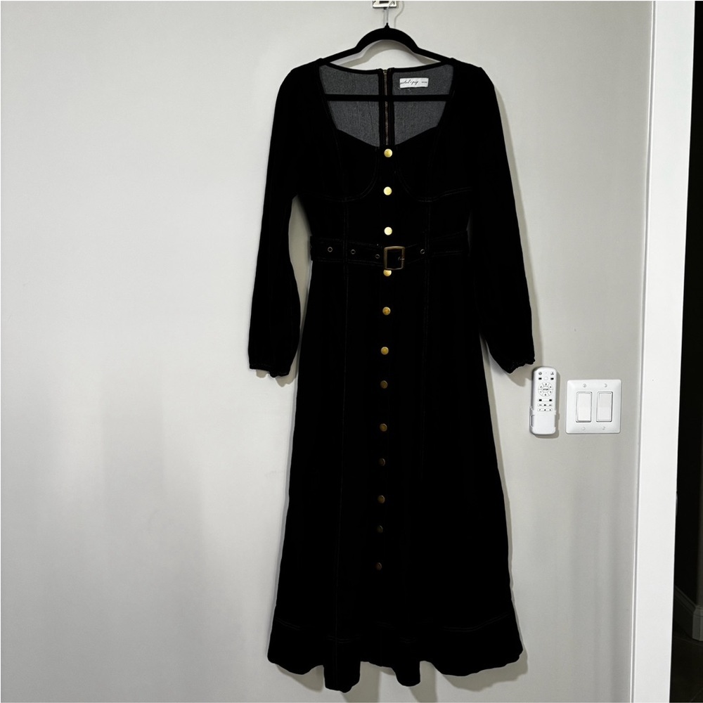 petal & pup MATEO LONG SLEEVE DENIM DRESS - BLACK size m - Picture 2 of 7